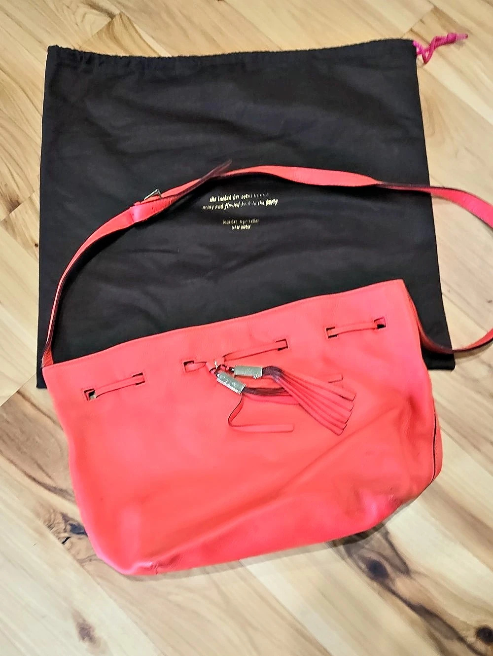 Kate Spade Coral Pink & Black Leather Shoulder Bag